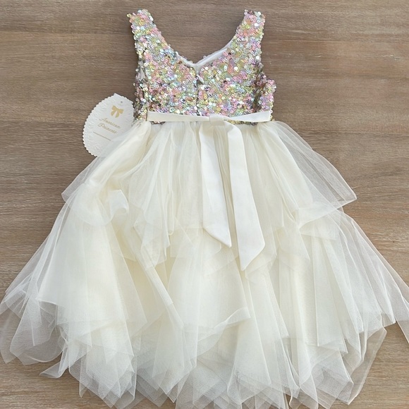 American Princess Toddler Girl Rainbow Sequin Tulle Holiday Dress 3T - Picture 6 of 7